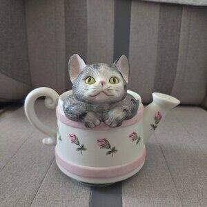 VTG Mann Rotating Music Box Cat Watering Can Kitten Japan 1982 Porcelain WORKS